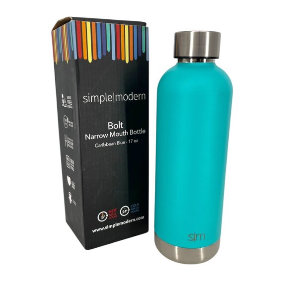Simple Modern Bolt Narrow Mouth Bottle Caribbean Blue 17 Oz Stainless NIB - Picture 1 of 11
